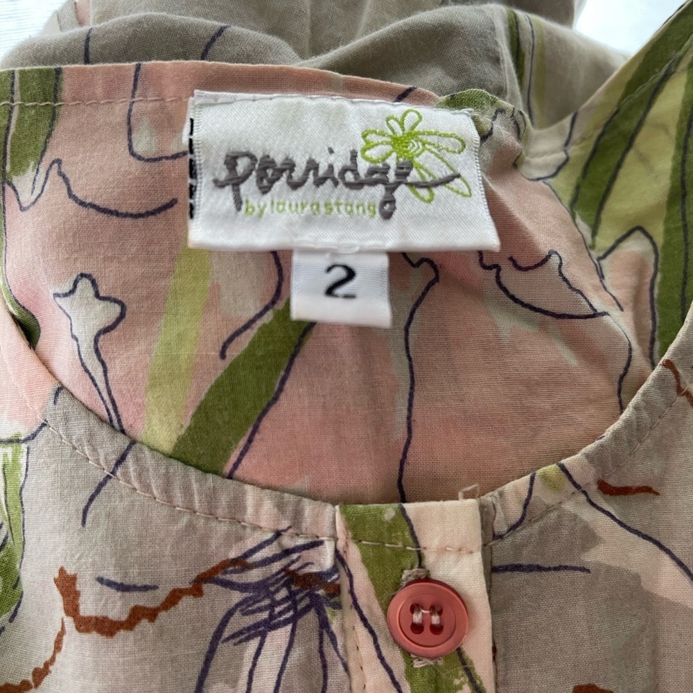 Porridge‎ Dress Womens 2 Floral Button Down Crew Neck Neutral Modest Cap Sleeve - Picture 11 of 13
